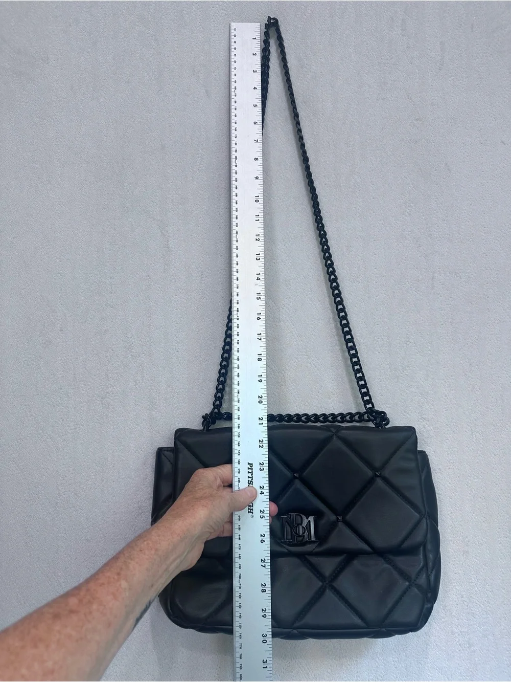 Badgley Mischka Vegan Leather Quilted Stud Shoulder Bag With Chain Strap, Black